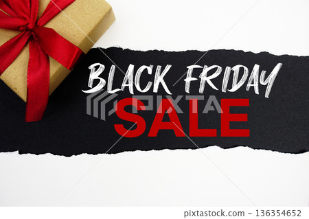 Black Friday Sale text with gift box present on black background 136354652