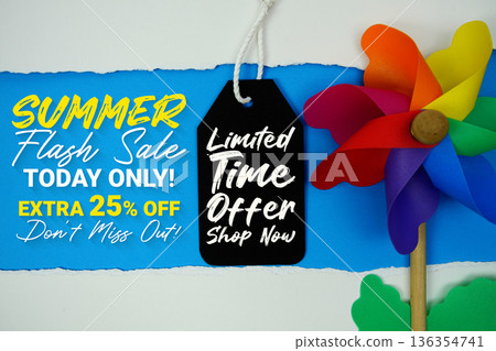 Summer Sale 25% and Limited Time Offer with Price Tag on blue background Summer Sale 25% and Limited Time Offer with Price Tag on blue background 136354741