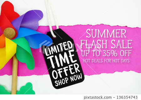 Summer Sale 35% and Limited Time Offer with Price Tag on pink background Summer Sale 35% and Limited Time Offer with Price Tag on pink background 136354743