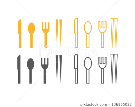 餐具（刀、湯匙、叉、筷子）圖示集 136355022