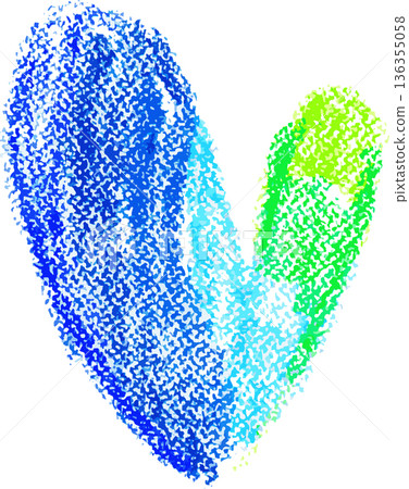 Chalk Drawn Blue and Green Heart Child Illustration Chalk Drawn Blue and Green Heart Child Illustration 136355058