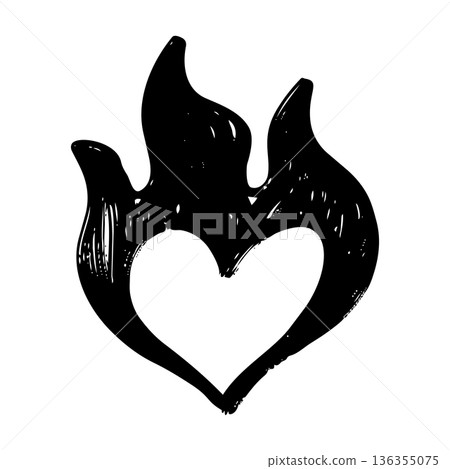 Hand-drawn burning heart illustration with flames in black ink grunge style. Hand-drawn burning heart illustration with flames in black ink grunge style. 136355075