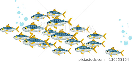 fish school swimming together. llustration of ocean life. A group of small fish swimming together underwater in the ocean 136355164