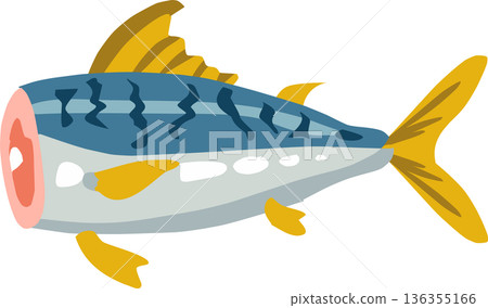 fish and seafood illustration of whole mackerel with cut section 136355166