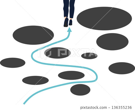 一位女商人避免危險的插圖 一位女商人避免危險的插圖 136355236