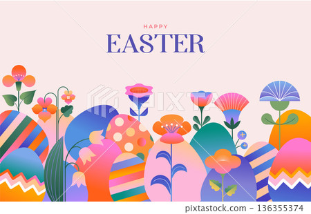 Floral Easter background in geometric folk style 136355374