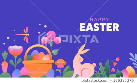 Floral Easter background in geometric folk style 136355376