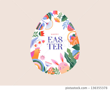 Floral Easter egg framed background in geometric folk style Floral Easter egg framed background in geometric folk style 136355378