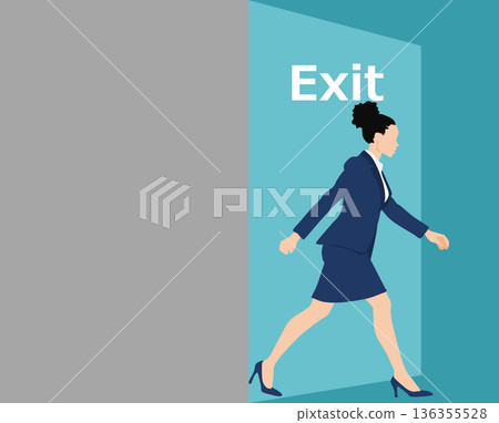 一位女性離開工作場所的插圖 一位女性離開工作場所的插圖 136355528