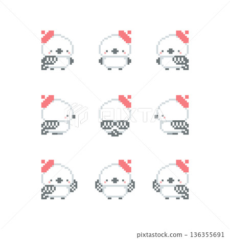 像素畫：一頂紅色貝雷帽和一隻長尾山雀 136355691