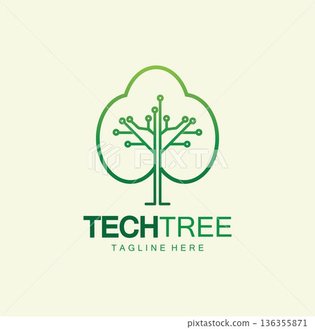 tech tree logo concept,green network technology logo vector.tech tree electrical circuit digital logo vector icon 136355871