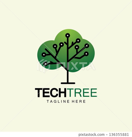 tech tree logo concept,green network technology logo vector.tech tree electrical circuit digital logo vector icon 136355881