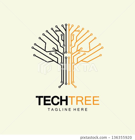 tech tree logo concept,green network technology logo vector.tech tree electrical circuit digital logo vector icon 136355920