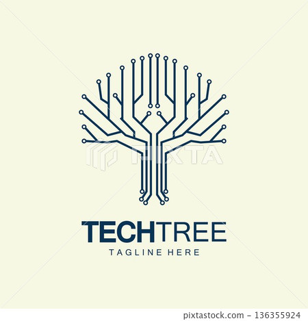 tech tree logo concept,green network technology logo vector.tech tree electrical circuit digital logo vector icon 136355924