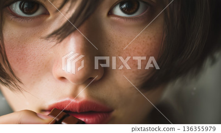 一位臉上長雀斑的女子手捧巧克力。 136355979