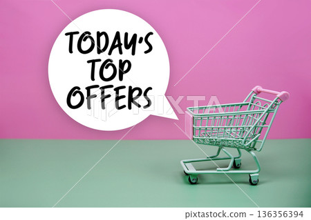Today's Top Offers text with trolley shopping cart 136356394