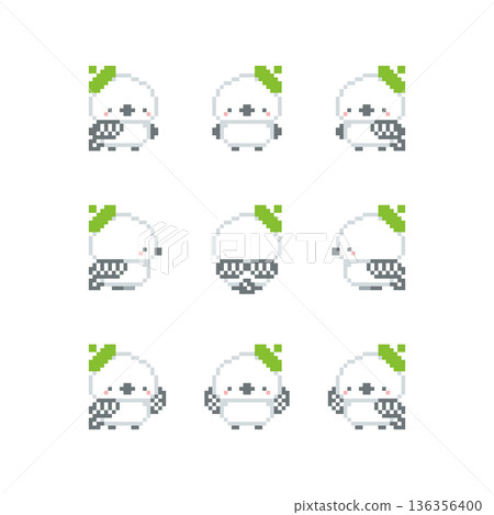 像素畫：一頂綠色貝雷帽和一隻長尾山雀 136356400