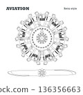 Aircraft piston engine. Outline blueprint. Rotor radial motor. Industrial isolated drawing. Sketch of retro machine. Aviation banner 136356663