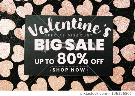 Valentine's Big Sale 80% off with pink heart on black background Valentine's Big Sale 80% off with pink heart on black background 136356805