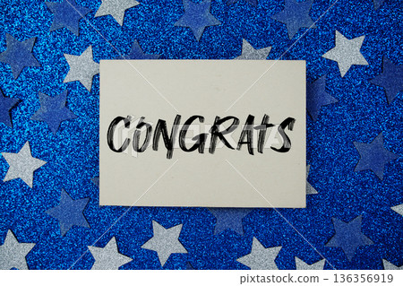 Congrats Card on Blue Glitter Star Background 136356919