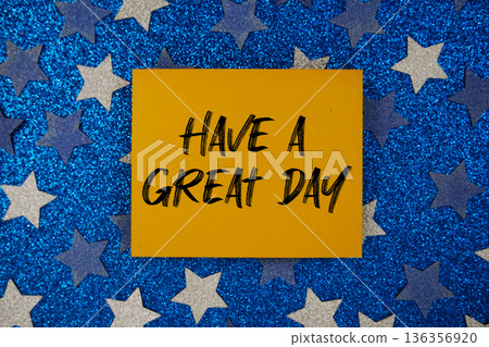 Have a Great Day Card on Blue Glitter Star Background 136356920