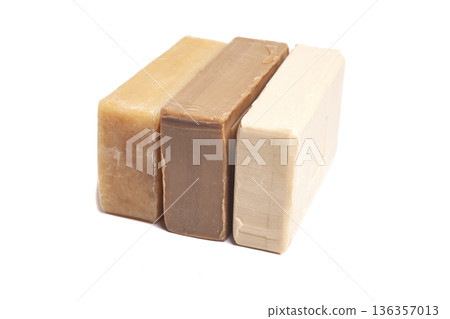 pieces of laundry soap isolated on white background pieces of laundry soap isolated on white background 136357013