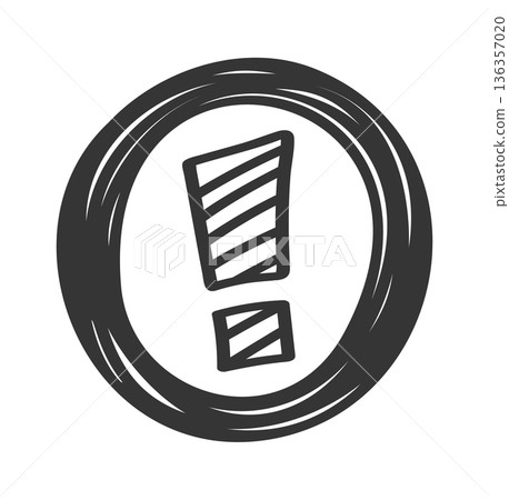 Exclamation mark inside round frame 136357020