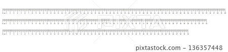 Measuring charts 50, 55, 60 centimeters. Set of Ruler scale fifty, fifty five, sixty cm with numbers. Length measurement math, distance, height, sewing tool, template.  136357448
