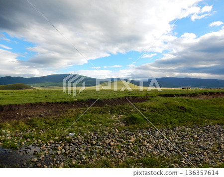 Riverbank in rural Mongolia 136357614