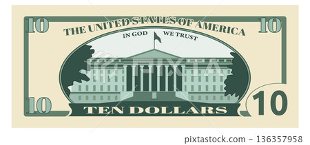 Ten dollars bill. Green cash money banknote Ten dollars bill. Green cash money banknote 136357958