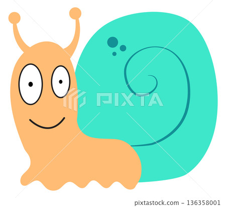 Funny snail color icon. Happy animal crawl 136358001