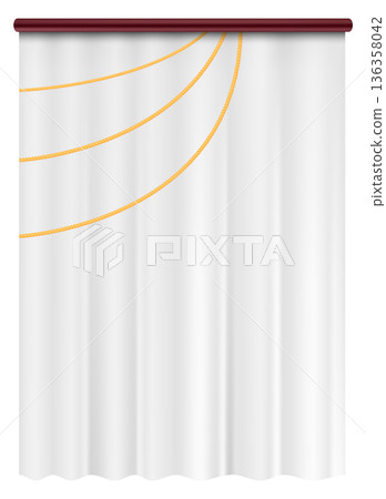 Hanging drapery. White curtain. Interior realistic design Hanging drapery. White curtain. Interior realistic design 136358042