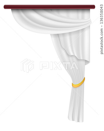 White curtain with realistic fabric. Classic elegant cloth 136358043