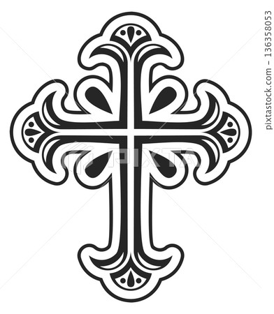Bible symbol. Cross black icon. Belief sign 136358053