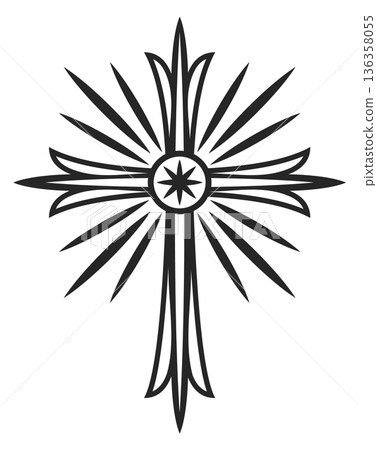 Old Christian cross black symbol. Prayer symbol 136358055