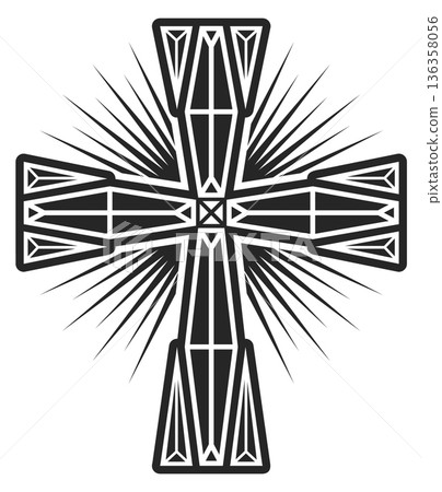 Vintage cross black icon. Retro ornate shape 136358056