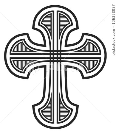 Rounded cross icon. Vintage catholic faith symbol 136358057