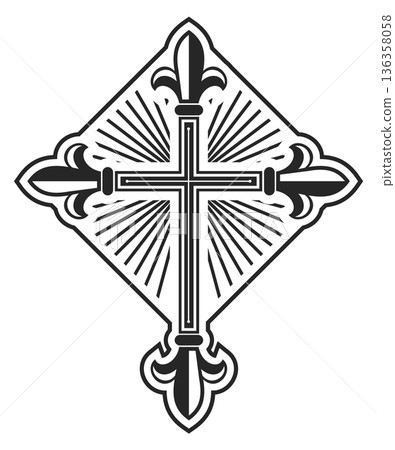 Decorative cross black tattoo. Religion line icon 136358058