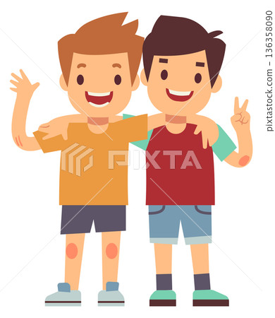 Happy boys together. Friends cartoon kid characters Happy boys together. Friends cartoon kid characters 136358090