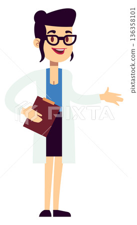 Woman in lab coat. Female scientist cartoon character Woman in lab coat. Female scientist cartoon character 136358101