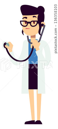 Female doctor check with stethoscope. Medical worker woman 136358103