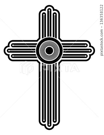 Black patterned cross icon. Church divine symbol Black patterned cross icon. Church divine symbol 136358122