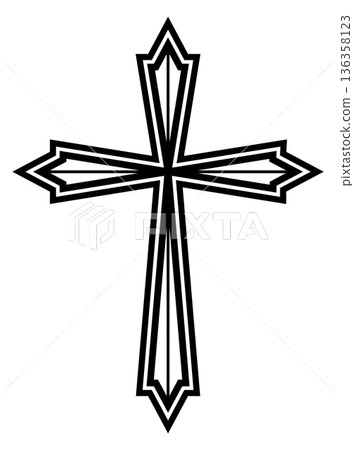 Cross tattoo. Medieval faith symbol. Baptism sign Cross tattoo. Medieval faith symbol. Baptism sign 136358123