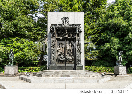 Rodin's Sculptures, the Gates of Hell at the National Museum of Western Art in Ueno Park, Taito, Tokyo, Japan, the Museum designed by French architect Le Corbusier. Rodin's Sculptures, the Gates of Hell at the National Museum of Western Art in Ueno Park, Taito, Tokyo, Japan, the Museum designed by French architect Le Corbusier. 136358155