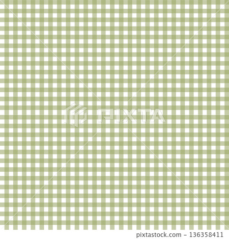 Green and white simple checkered seamless pattern. Checkerboard pattern. Abstract square background. Plaid wallpaper. Vector vintage retro illustration. Rustic background. 136358411