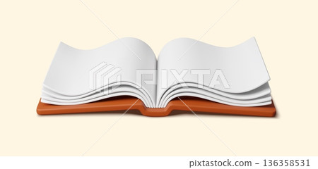 3d opened book with hardcover and blank pages. Realistic vector open academic book or textbook showing reading, education, learning, literature and student studies for library and school knowledge 136358531