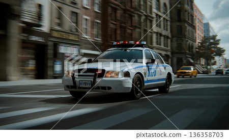 紐約警察局警車行駛在紐約街頭的3D CG動畫 紐約警察局警車行駛在紐約街頭的3D CG動畫 136358703