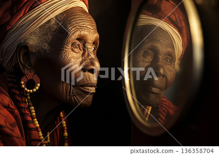 Portrait of old African woman with wrinkles 136358704