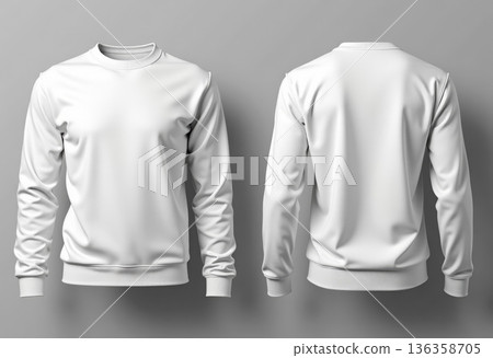 Mockup of a front and back of a white sweatshirt on a gray background Mockup of a front and back of a white sweatshirt on a gray background 136358705