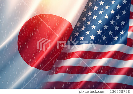 雨滴落在日本和美國國旗上 136358738
